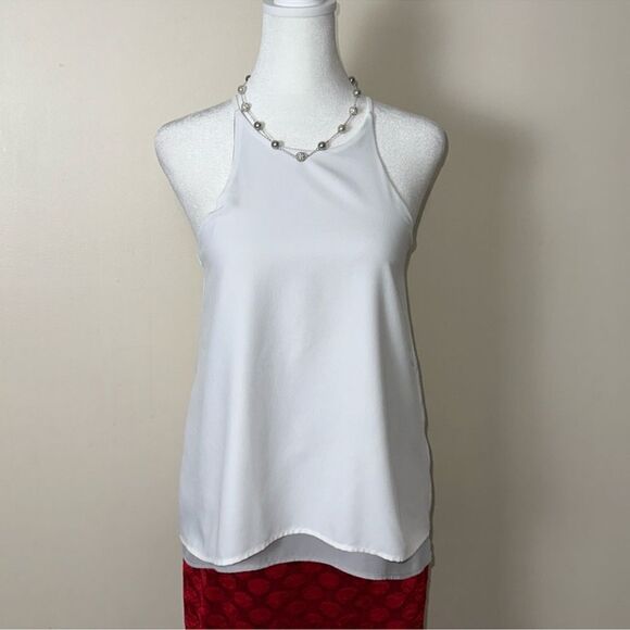 ZARA XS White Silver Gray Two Later Sheer High Neck Sleeveless Split Back Top - Picture 1 of 6